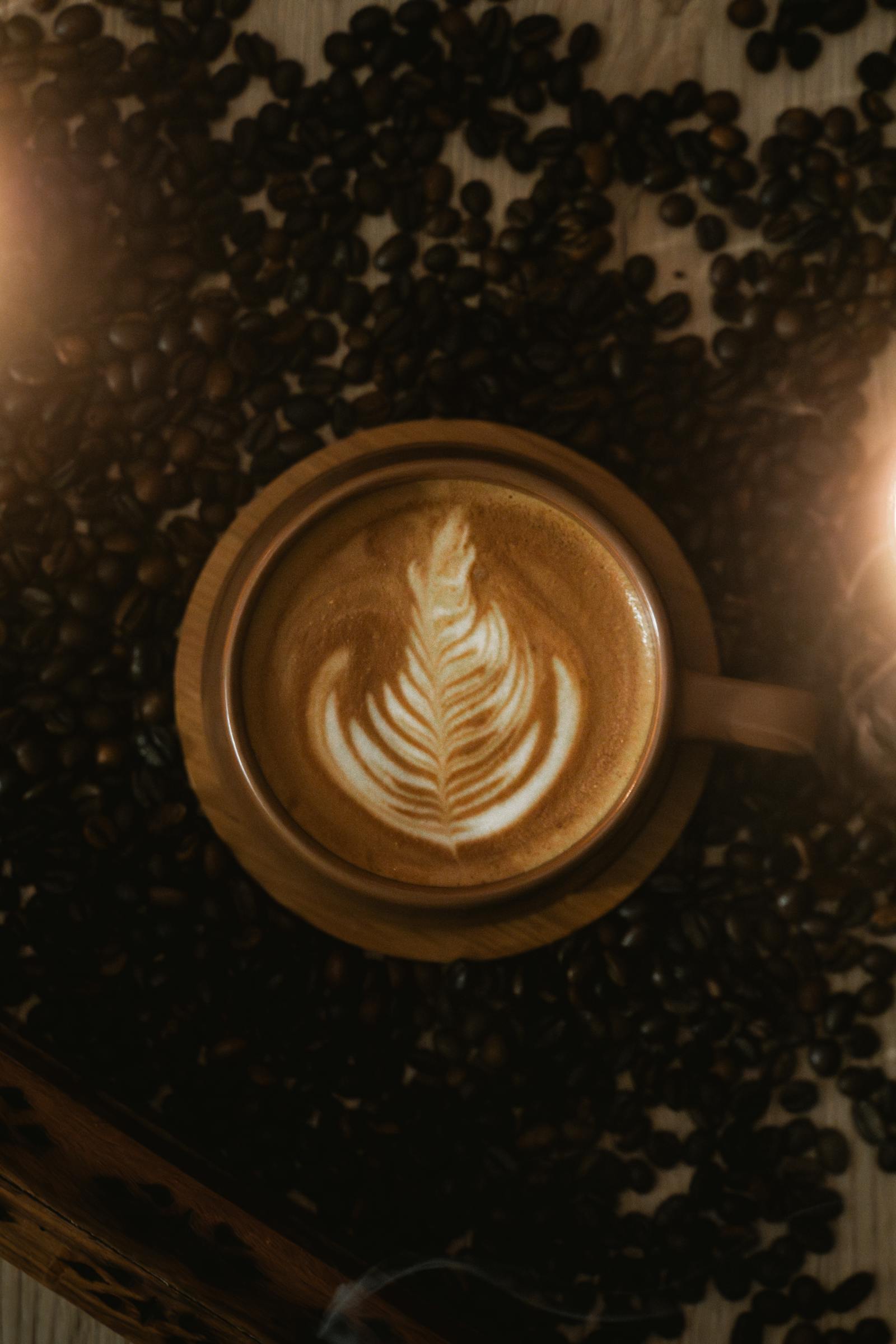 delightful latte art in rustic coffee setting