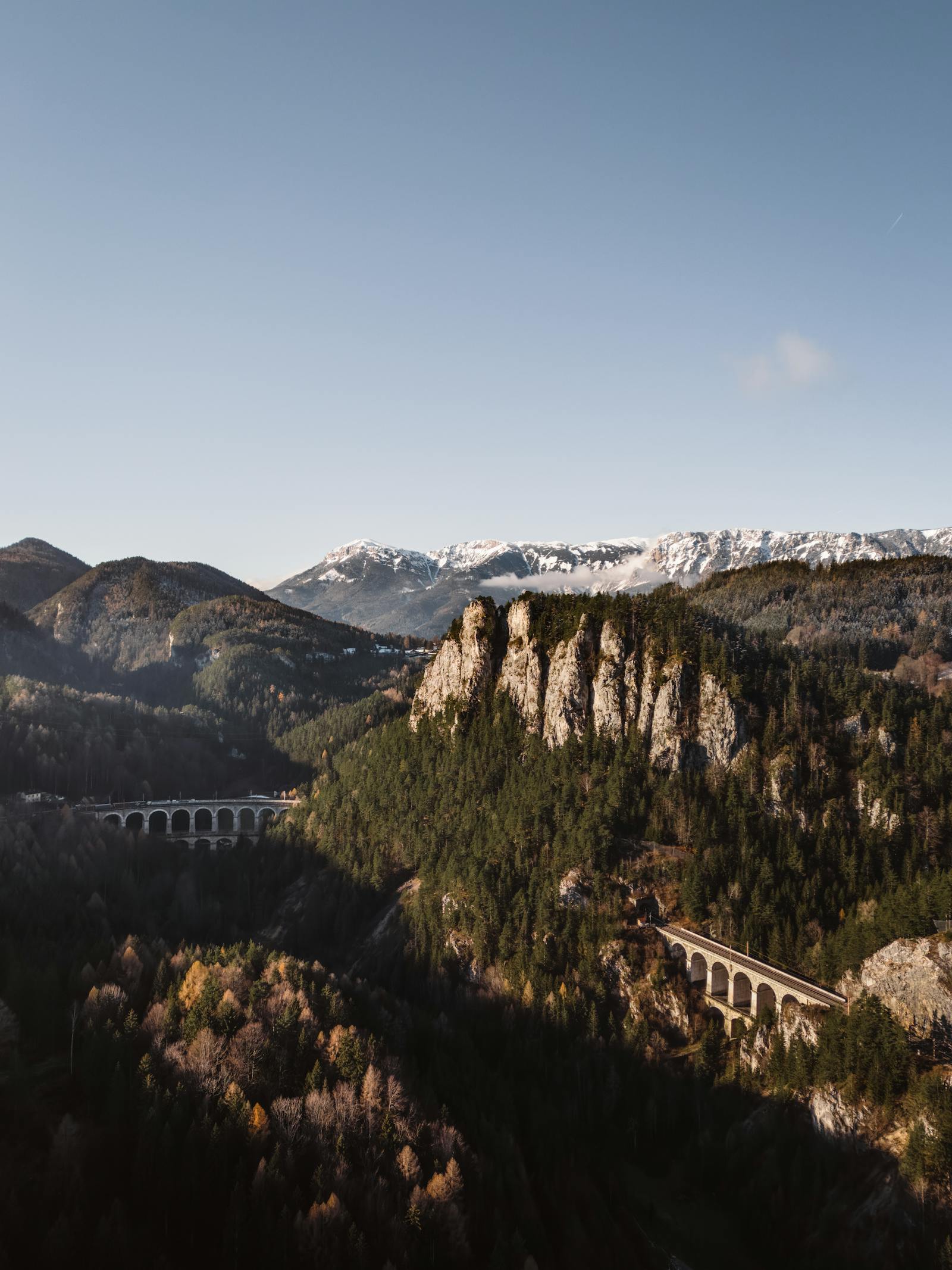 aerial view of semmering viaduct in autumn