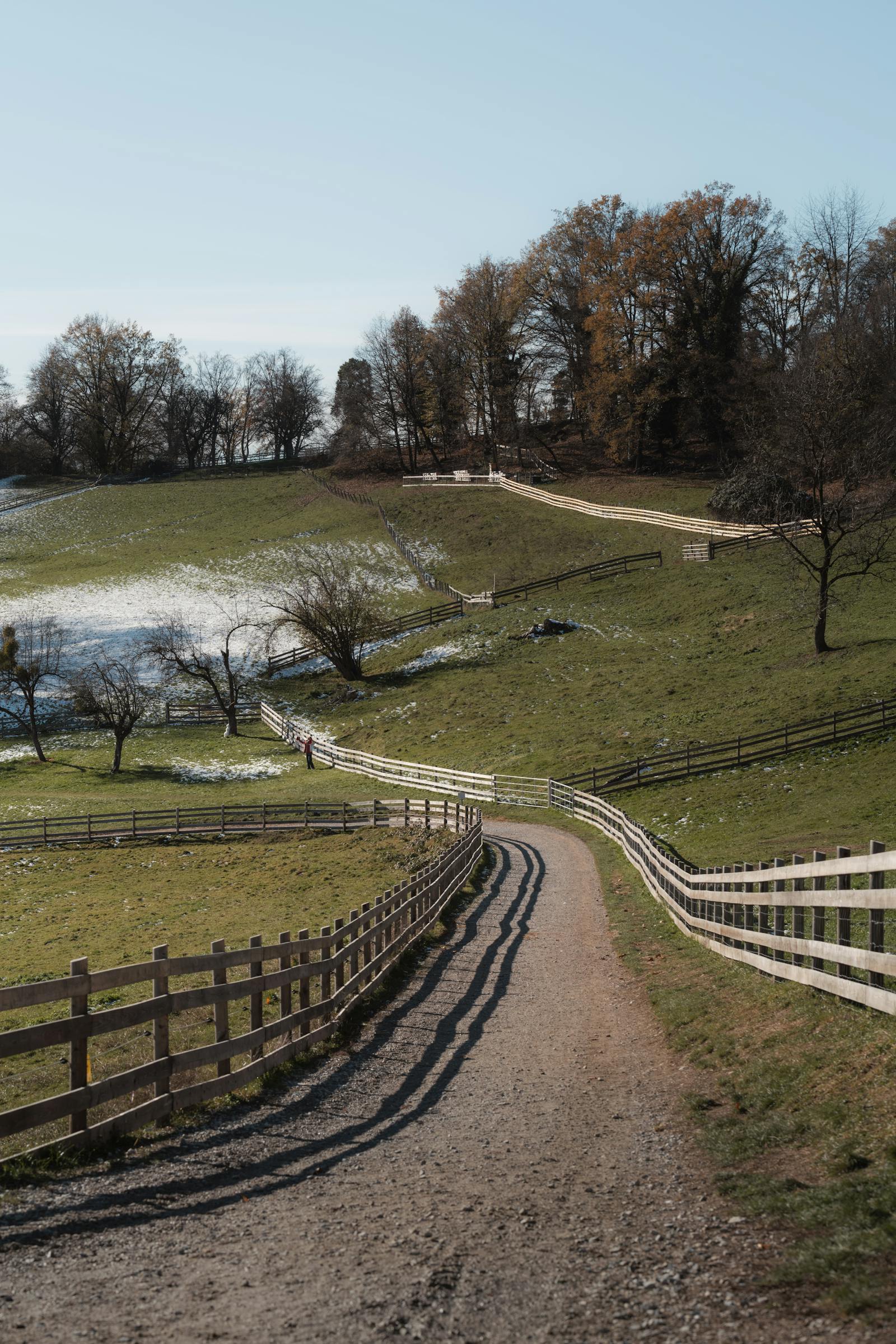 Discover a serene countryside path in Graz, Austria with winter's touch.