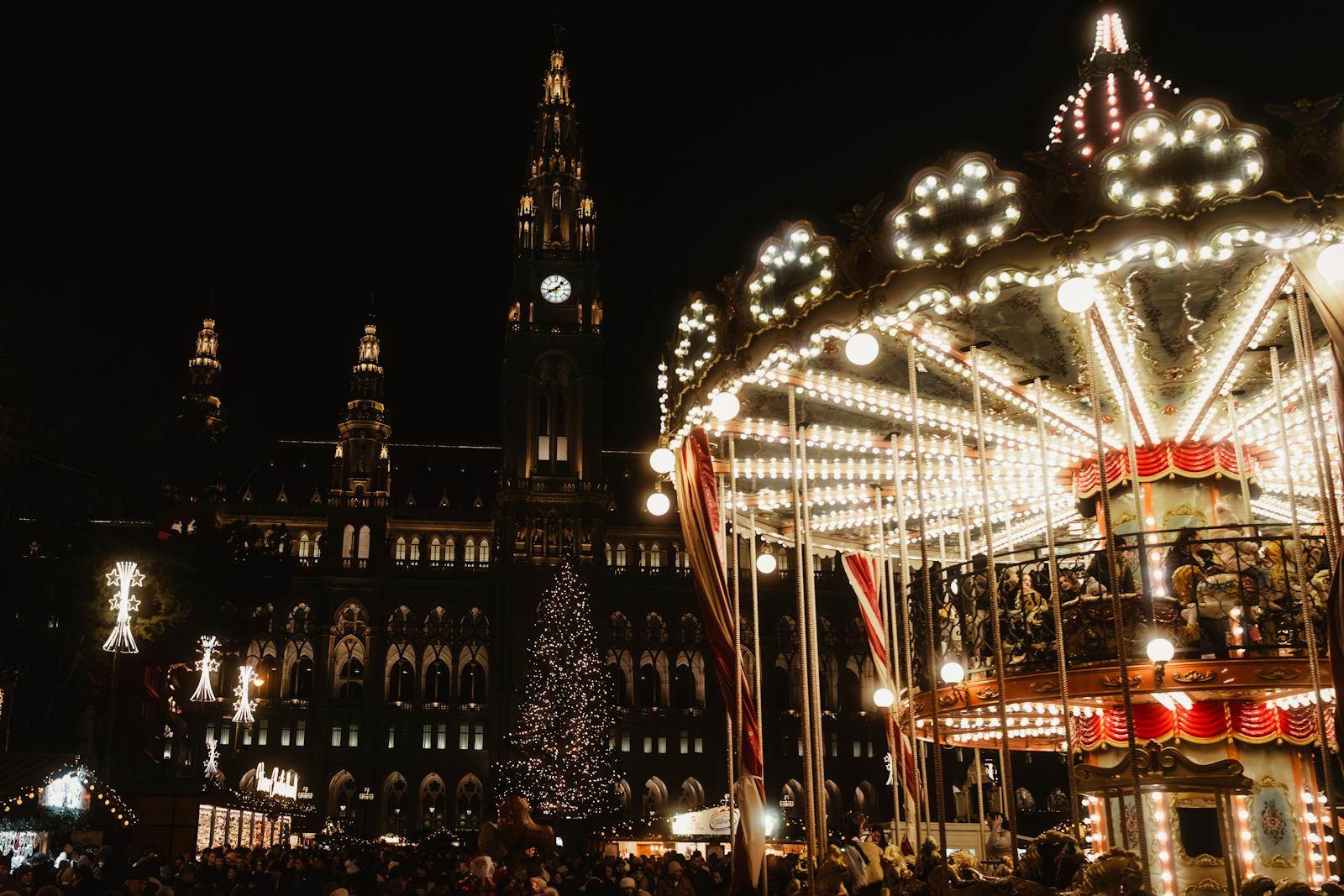 Festive Night Carousel at Vienna Rathaus