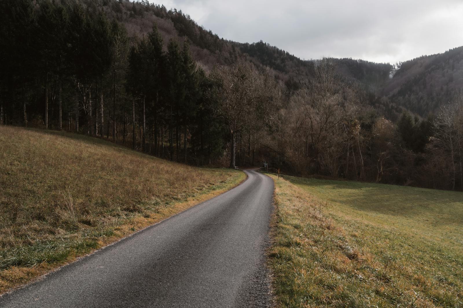 scenic road through austrian countryside in autumn