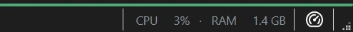 The right-hand end of the status bar showing CPU and RAM beside the speedometer